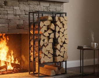 Fireplace Log Storage Rack, Metal Firewood Holder