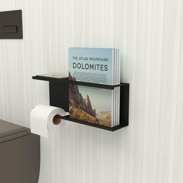 Modern Toilet Paper Holder with Magazine Rack - Bathroom Organizer