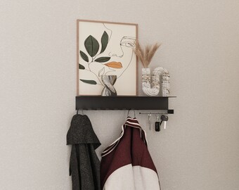 Modern Entryway Shelf with Hooks, Clothes Rack, and Key Holder, Entryway Organizer, Mail Holder, Metal Wall Key Holder