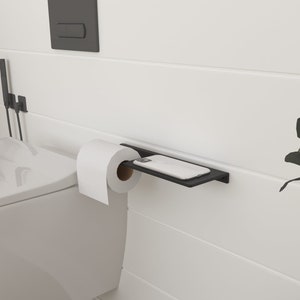 Porta carta igienica moderno con ripiano - Porta rotolo in metallo minimalista