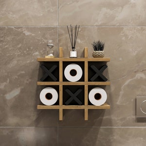 Porta carta igienica in legno a forma di tris / Arredamento moderno per il bagno / Divertente contenitore per il bagno / Regalo di inaugurazione della casa