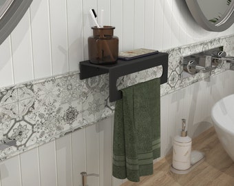 Moderner Handtuchhalter mit Ablage für Bad & Küchen Aufbewahrung - An der Wand befestigte Handtuchablage und Handtuchhalter