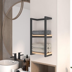 Modern Metal & Wood Towel Rack: Wall-Mounted Bathroom Organizer
