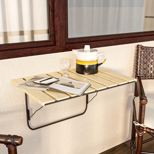 Wall Mounted Pine Wood Balcony Table: Space Saver Folding Bar