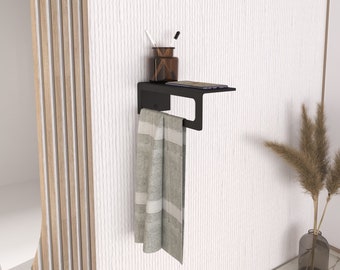 Modern Towel Rack with Multi-Purpose Wall Mounted Shelf for Bathroom Essentials such as Toothbrush Holder, Soap, Cologne, Room Perfume