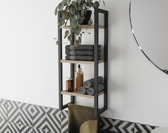 Minimalist Wood & Metal Wall Shelf with Towel Holder