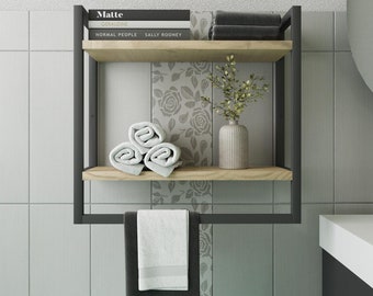 Modern Bathroom Shelf with Towel Rack: Wall-Mounted Storage Organizer