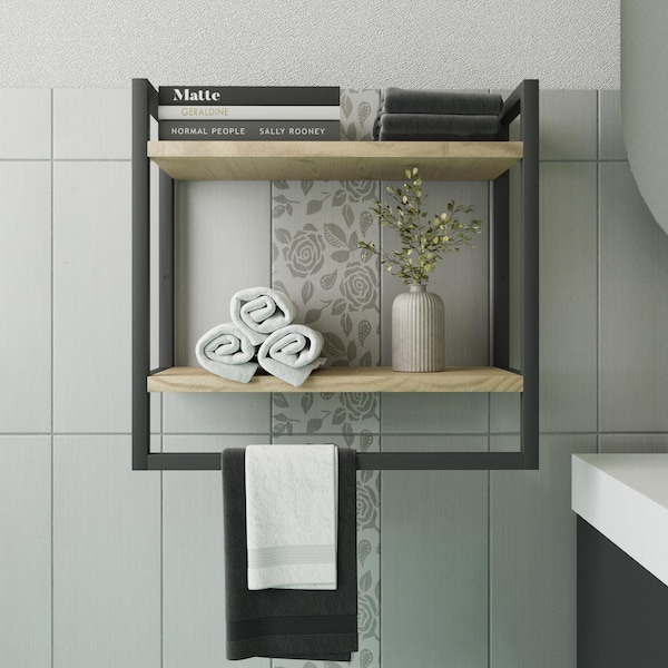 Modern Bathroom Shelf with Towel Rack: Wall-Mounted Storage Organizer