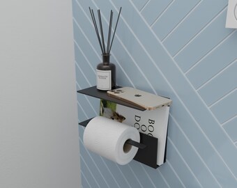 Support de salle de bain moderne : porte-papier hygiénique, étagère pour téléphone et porte-revues