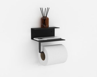 Minimalist Metal Toilet Paper Holder with Modern Bathroom Shelf