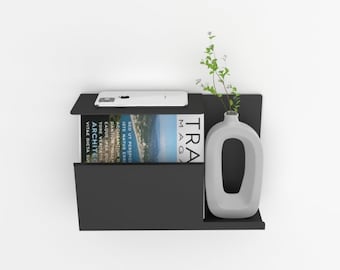 Metal Floating Wall Display Shelf, Minimalist Bedside Magazine Holder, Modern Nightstand