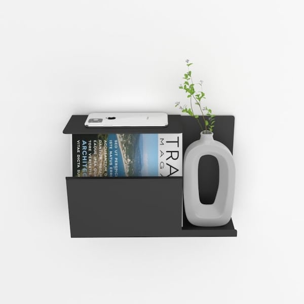 Estante flotante de metal para pared, revistero minimalista para mesita de noche, mesita de noche moderna
