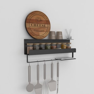 Wall-Mounted Metal Kitchen Shelf: Spice Rack & Utensil Rail