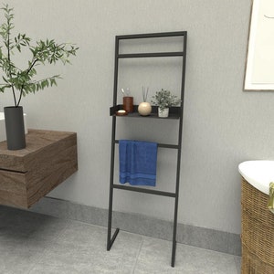 Modern Metal Ladder Shelf: Freestanding Bathroom Towel Rack