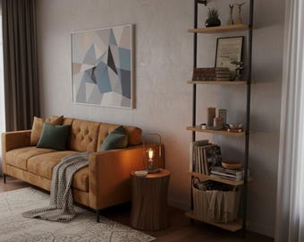 Modern Wall-Mounted Wood Shelf Unit, Metal Frame Display Rack for Home or Office Storage