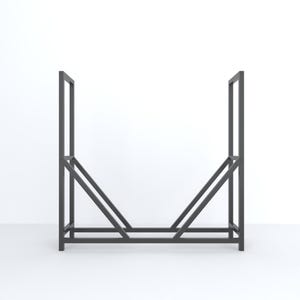 Modern metal firewood rack, vertical log holder with spacious storage for logs, available in black, white, gold, and anthracite.