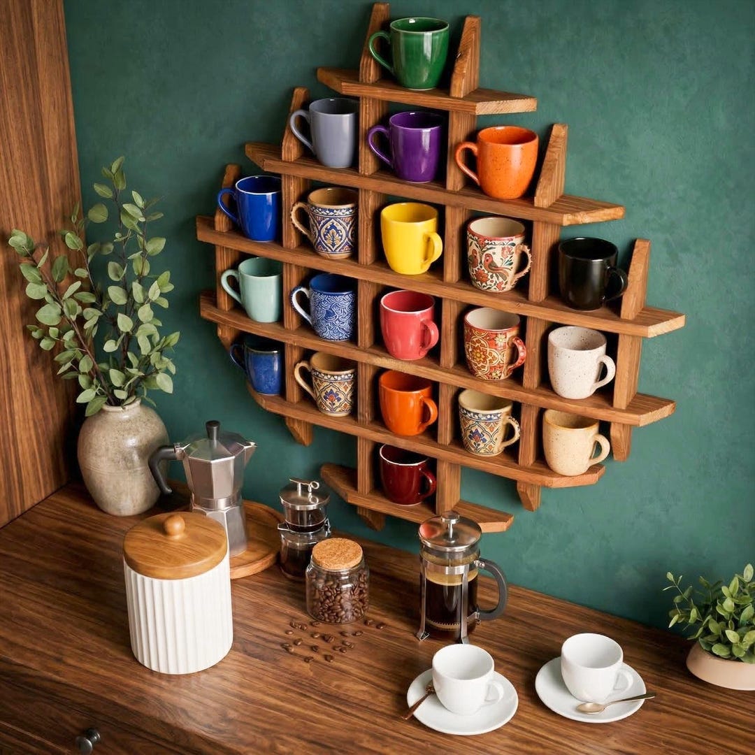 Wooden Mug Display Shelf, Kitchen Cup Storage Rack, Coffee Bar Decor - Etsy