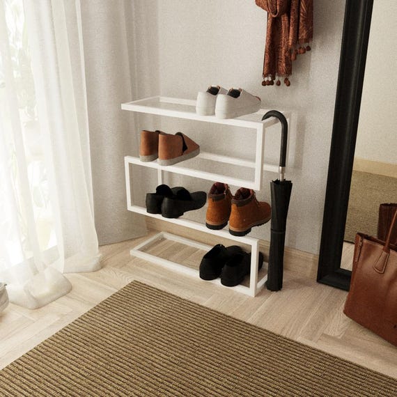 Modern Metal Shoe Rack with Umbrella Holder: Entryway Organizer