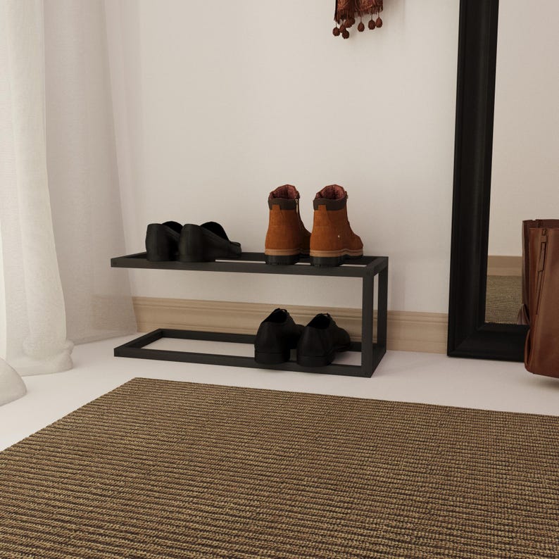 Modern metal freestanding shoe rack with umbrella holder, perfect for entryway or hallway organization