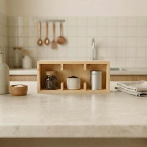 Decorative wooden coffee mug organizer shelf for modern farmhouse kitchen