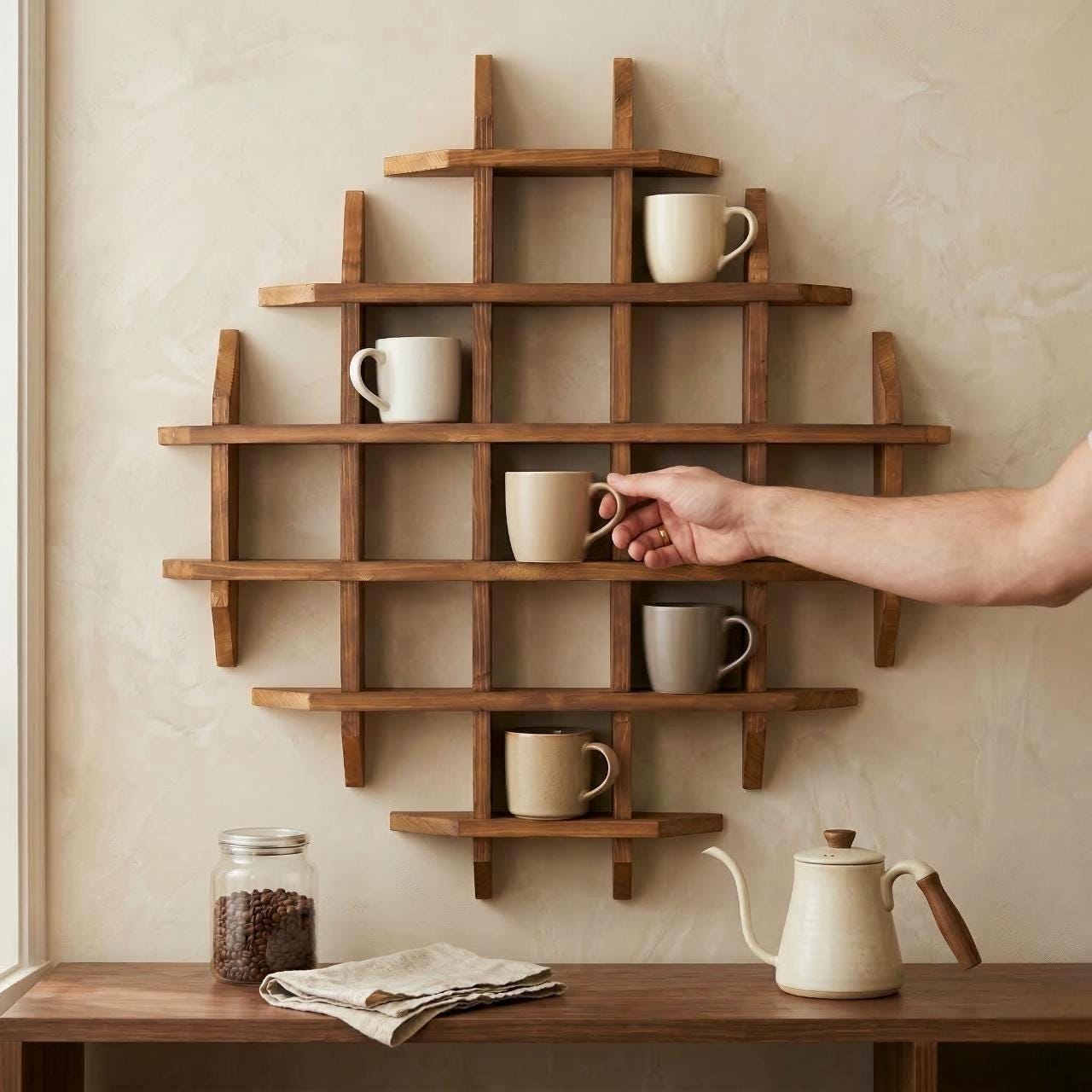 Wooden Mug Display Shelf, Kitchen Cup Storage Rack, Coffee Bar Decor - Etsy