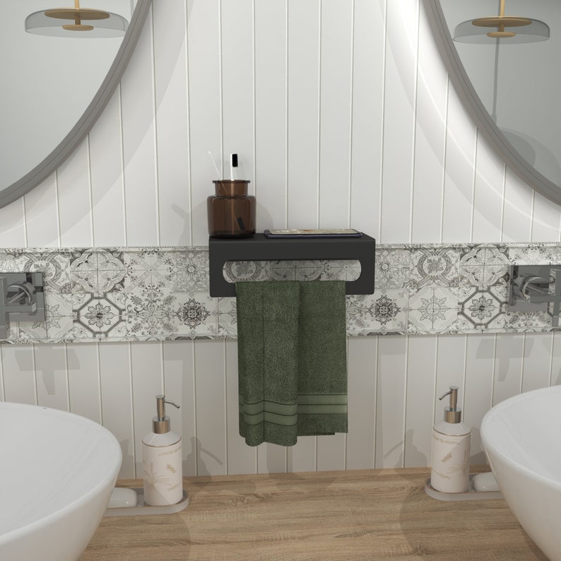 Small Rectangular Hand Towel Rack Modern Wall Mounted Hand Towel Rack & Holder With Shelf for Bathroom - Etsy