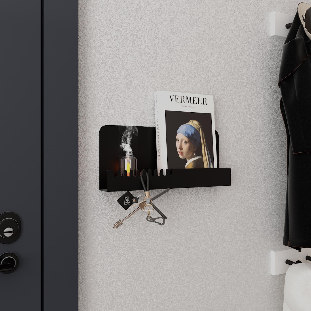 Minimalist Wall Mounted Metal Key Rack With Storage Shelf, Floating ...