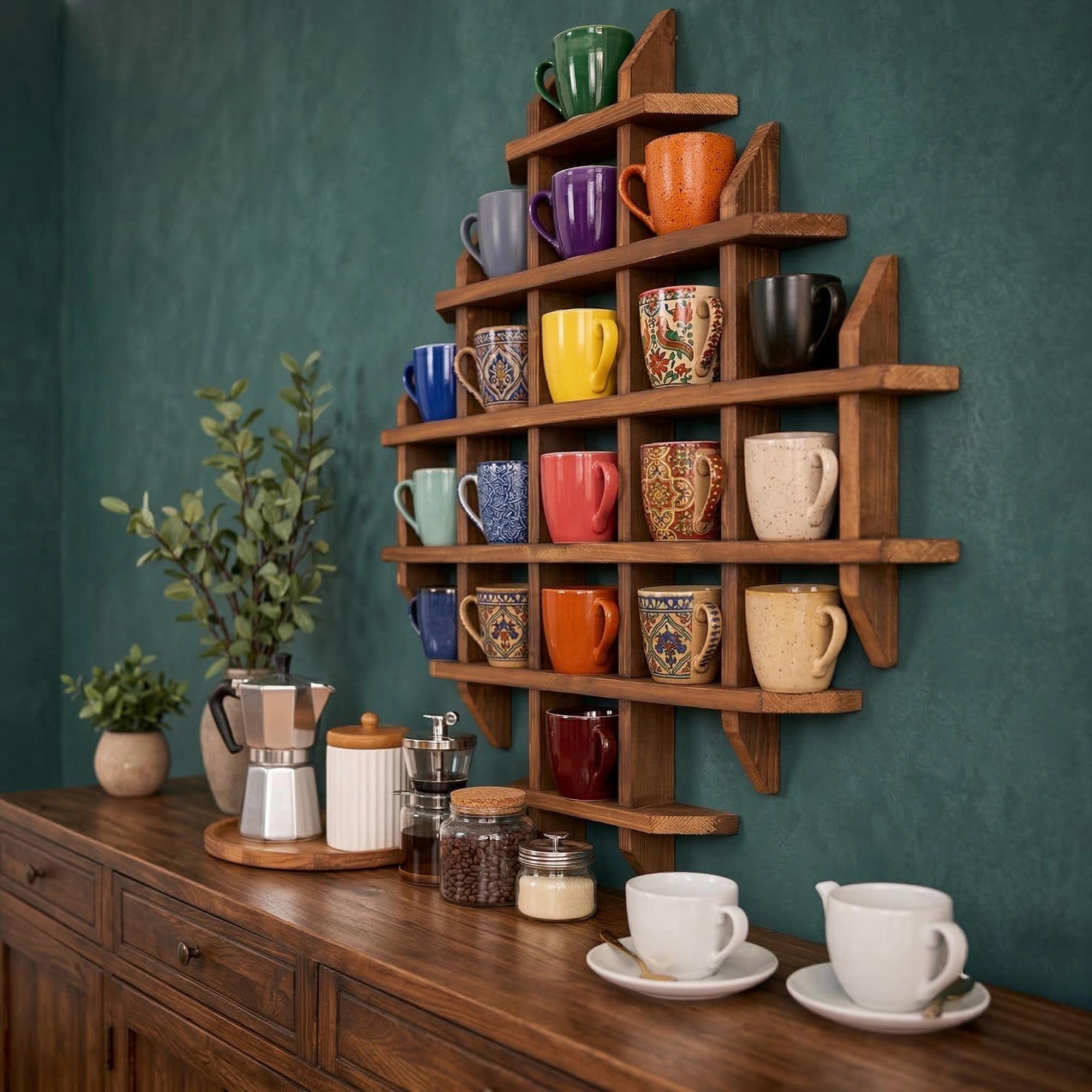 Wooden Mug Display Shelf, Kitchen Cup Storage Rack, Coffee Bar Decor - Etsy
