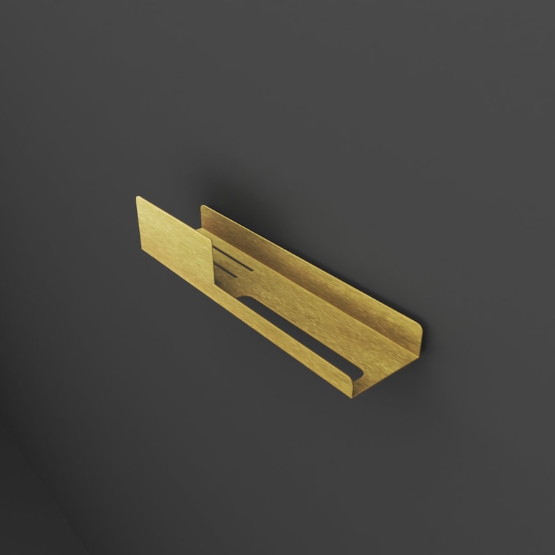 gold minimalist bathroom shelf with towel holder, durable design