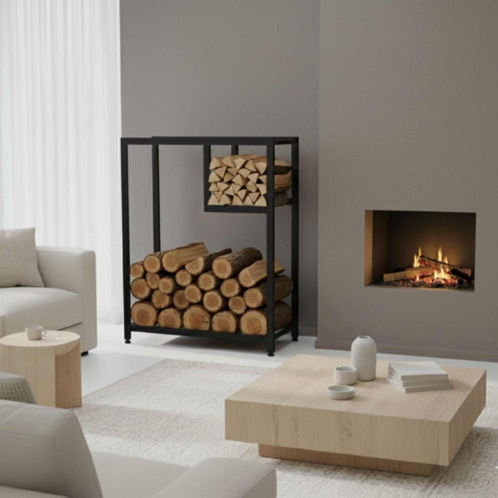 Modern Log Rack Modern Firewood Storage Rack, Log Holder for Fireplace, Indoor Wood ...