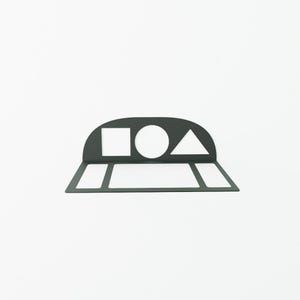 Wall-mounted ping pong paddle storage rack with ball holder, stylish metal design  triangle, circle, and square symbols