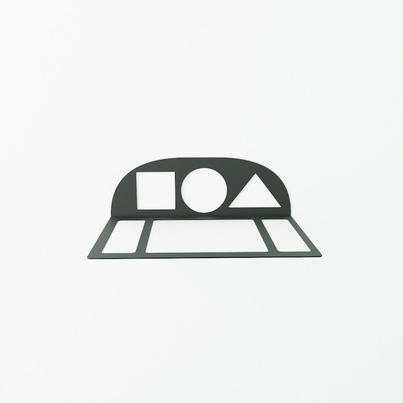 Wall-mounted ping pong paddle storage rack with ball holder, stylish metal design  triangle, circle, and square symbols