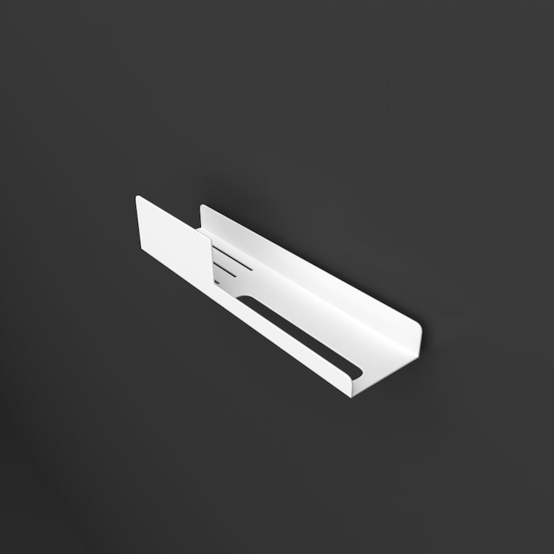 White minimalist bathroom shelf with towel bar in contemporary bathroom
