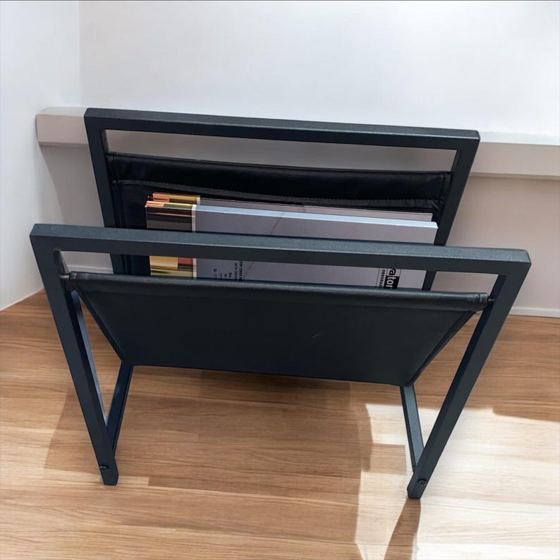 Modern Metal & Leather Magazine Rack - Minimalist Home Decor - Etsy