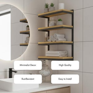 Metal Wall Mounted Towel Rack with Shelves, Bathroom Hand Towels Holder, Towel Storage