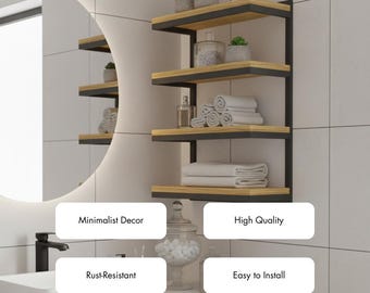 Metal Wall Mounted Towel Rack with Shelves, Bathroom Hand Towels Holder, Towel Storage
