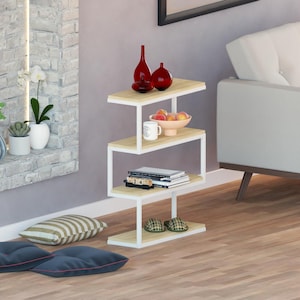 Minimalist Multi-Tier Shelving Unit, Wood and Metal Display Shelf, , Decorative Storage, Plant Stand, Housewarming Gift