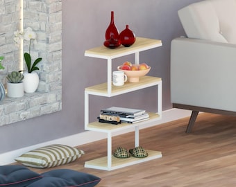 Geometric Wood and Metal Display Shelf: Multi-Tier Shelving Unit