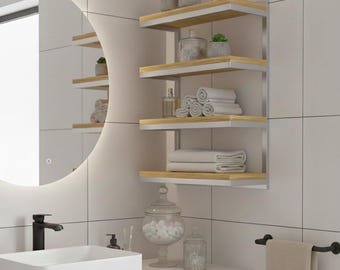 Metal Wall Mounted Towel Rack with Shelves, Bathroom Towels Holder, Towel Storage