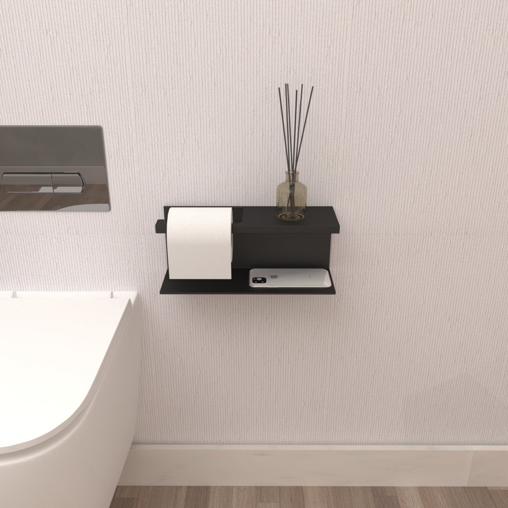Modern Metal Toilet Paper Holder With Shelf: Wall Mount Bathroom ...