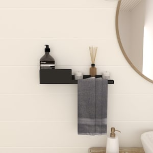 minimalist bathroom shelf with towel holder