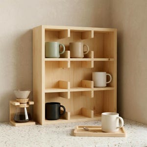 Minimalist coffee mug display rack for kitchen and coffee station storage