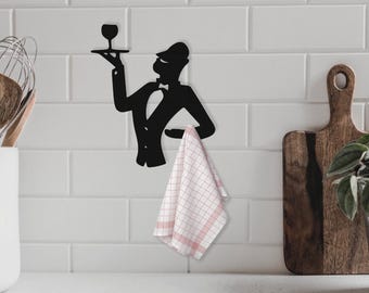 Metal Butler Kitchen Towel Holder: Playful Bar Wall Decor