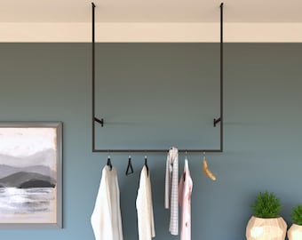 Ceiling Mounted Clothing Rack, Metal Hanging Clothing Rod, Garment Rail
