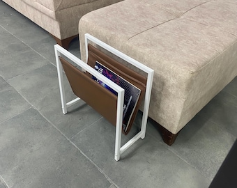 Modern Metal and Leather Magazine Holder: Minimalist Home Decor