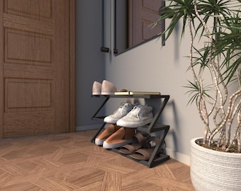 Modern Metal Zigzag Shoe Rack: Minimalist Entryway Organizer