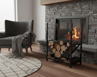 Metal Firewood Storage Rack for Fireplace, Indoor & Outdoor Use Log Holder
