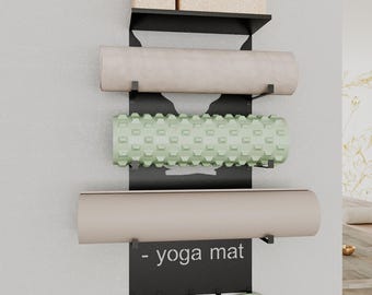 Metal Yoga Mat and Foam Roller Storage Rack, Home Gym Organizer
