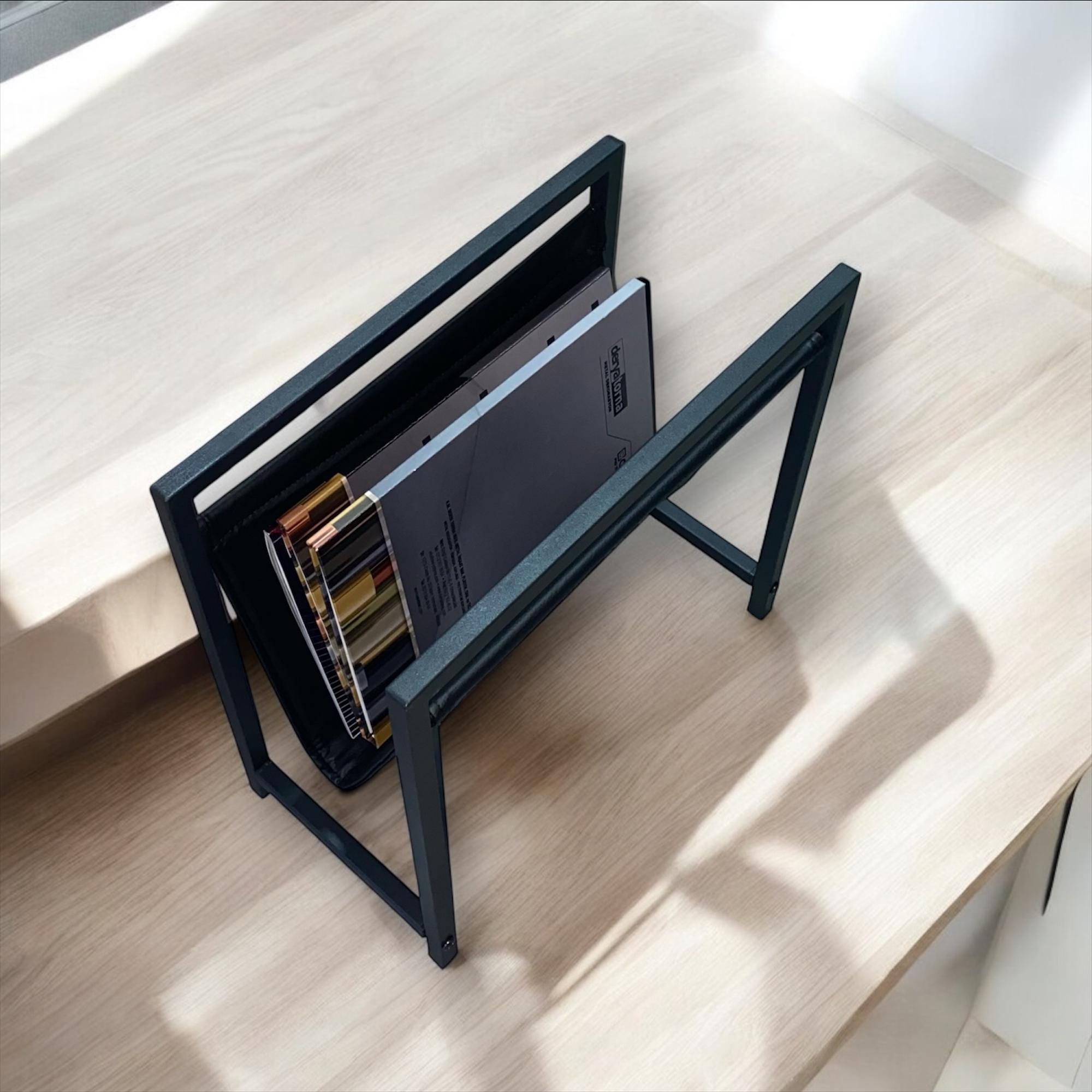 Modern Metal & Leather Magazine Rack - Minimalist Home Decor - Etsy