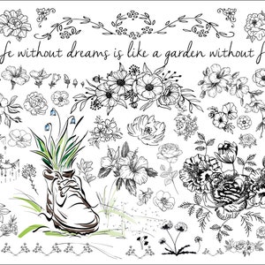 FLOWERS BUNDLE Svg, Floral Svg, Rose Svg, Hibiscus Svg, Wildflower Svg, Flower Svg Files For Cricut And Silhouette, Hand-drawn floral svg